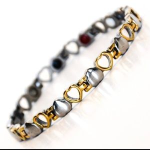 Gold & Silver Small HEARTS Negative Ion Bracelet